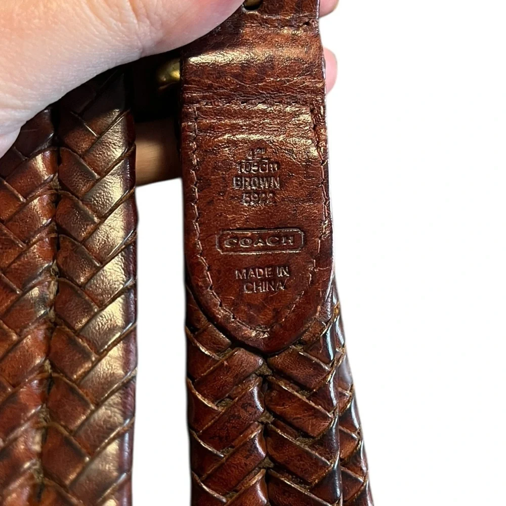 COACH‎ Men's Brown Genuine Leather Braided Belt with Gold Brass Buckle 42in 5922